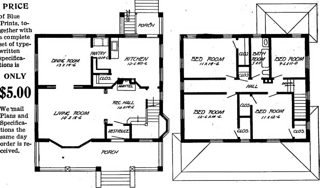 An illustration from Lumberman's house plan book : being a collection of one hundred absolutely new and attractive plans never before published, together with a selection of one hundred of our most popular houses published heretofore ... : 200 house plans, 1907, leaf 15