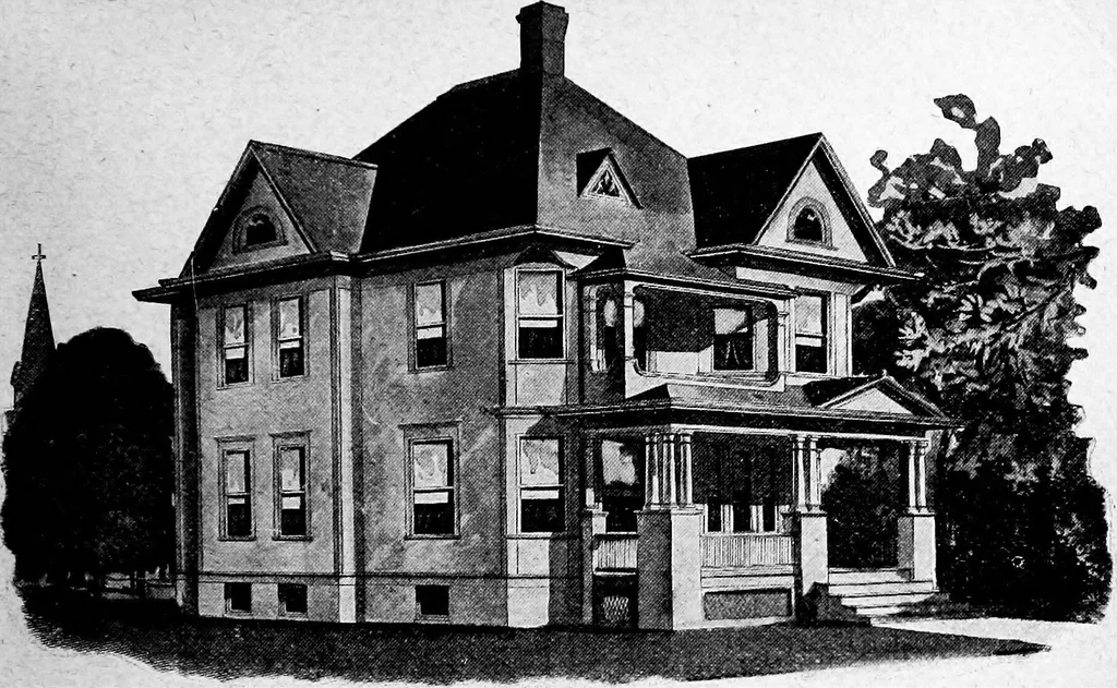 An illustration from Lumberman's house plan book : being a collection of one hundred absolutely new and attractive plans never before published, together with a selection of one hundred of our most popular houses published heretofore ... : 200 house plans, 1907, leaf 150