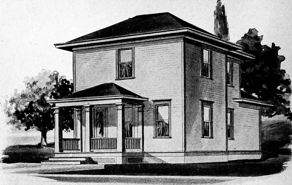 An illustration from Lumberman's house plan book : being a collection of one hundred absolutely new and attractive plans never before published, together with a selection of one hundred of our most popular houses published heretofore ... : 200 house plans, 1907, leaf 151