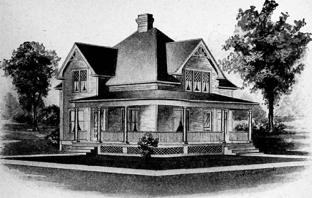 An illustration from Lumberman's house plan book : being a collection of one hundred absolutely new and attractive plans never before published, together with a selection of one hundred of our most popular houses published heretofore ... : 200 house plans, 1907, leaf 152