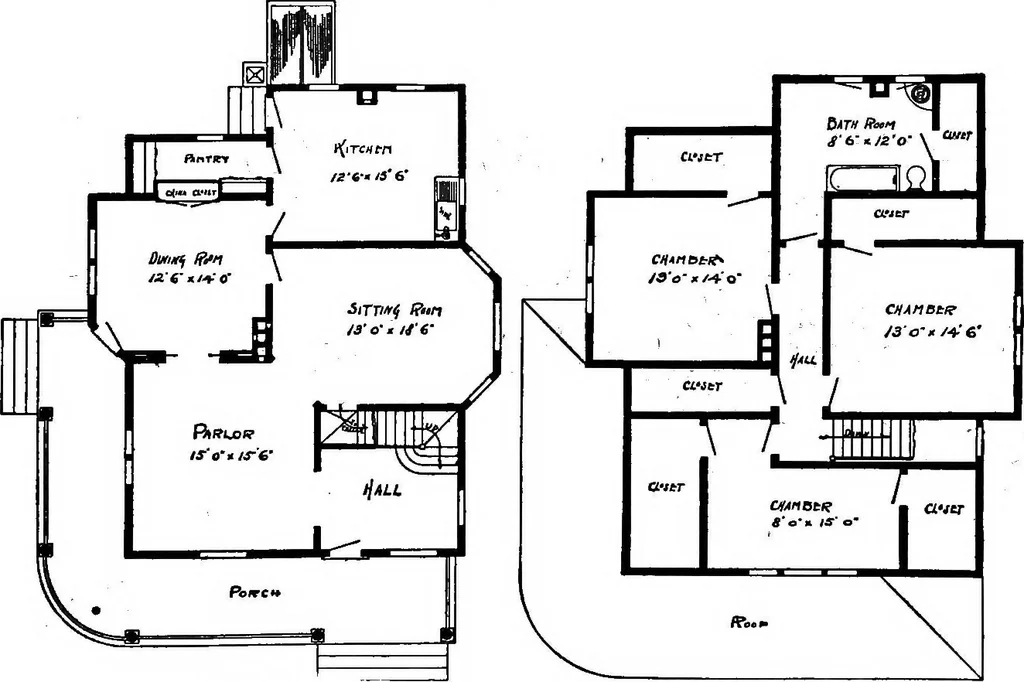 An illustration from Lumberman's house plan book : being a collection of one hundred absolutely new and attractive plans never before published, together with a selection of one hundred of our most popular houses published heretofore ... : 200 house plans, 1907, leaf 152
