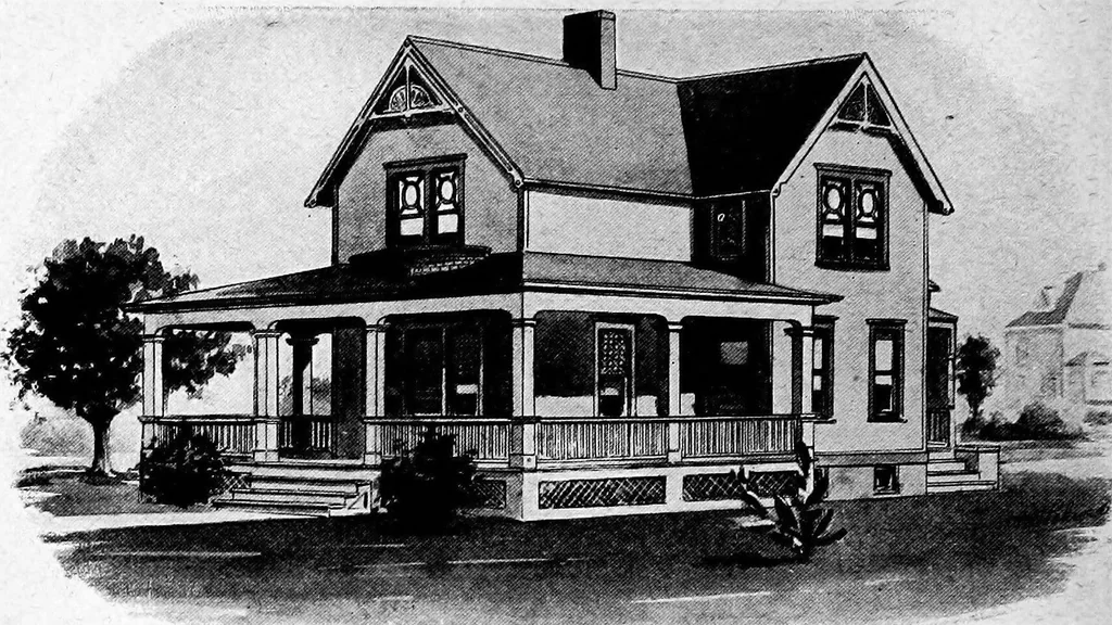 An illustration from Lumberman's house plan book : being a collection of one hundred absolutely new and attractive plans never before published, together with a selection of one hundred of our most popular houses published heretofore ... : 200 house plans, 1907, leaf 153