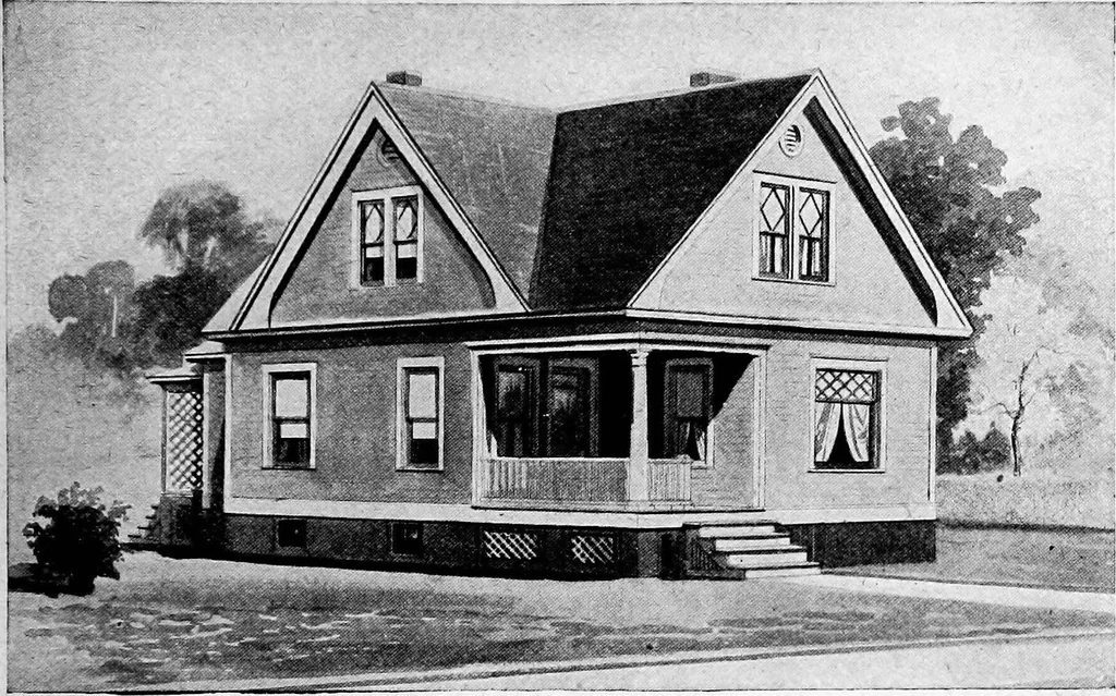 An illustration from Lumberman's house plan book : being a collection of one hundred absolutely new and attractive plans never before published, together with a selection of one hundred of our most popular houses published heretofore ... : 200 house plans, 1907, leaf 154