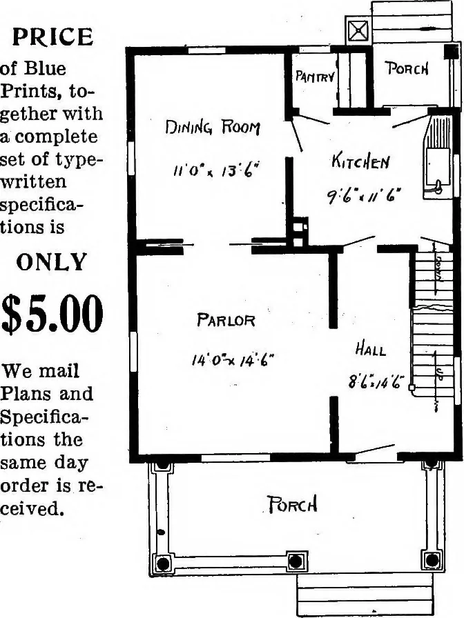 An illustration from Lumberman's house plan book : being a collection of one hundred absolutely new and attractive plans never before published, together with a selection of one hundred of our most popular houses published heretofore ... : 200 house plans, 1907, leaf 157