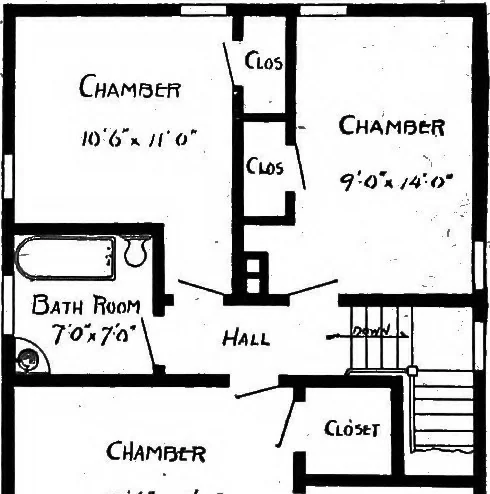 An illustration from Lumberman's house plan book : being a collection of one hundred absolutely new and attractive plans never before published, together with a selection of one hundred of our most popular houses published heretofore ... : 200 house plans, 1907, leaf 157