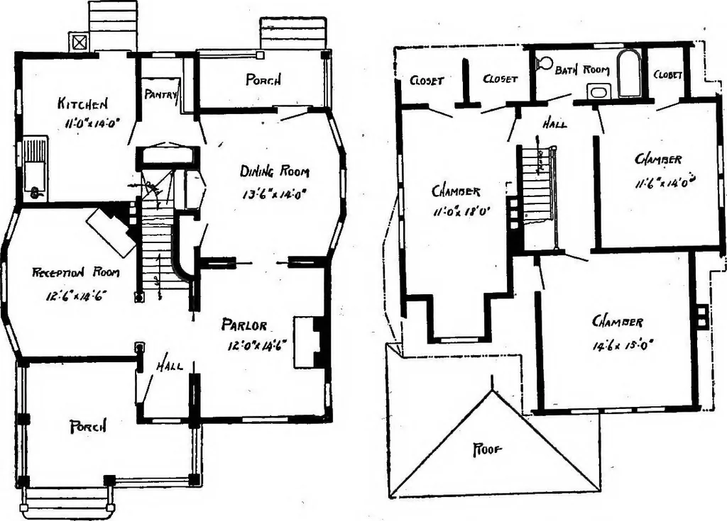 An illustration from Lumberman's house plan book : being a collection of one hundred absolutely new and attractive plans never before published, together with a selection of one hundred of our most popular houses published heretofore ... : 200 house plans, 1907, leaf 158