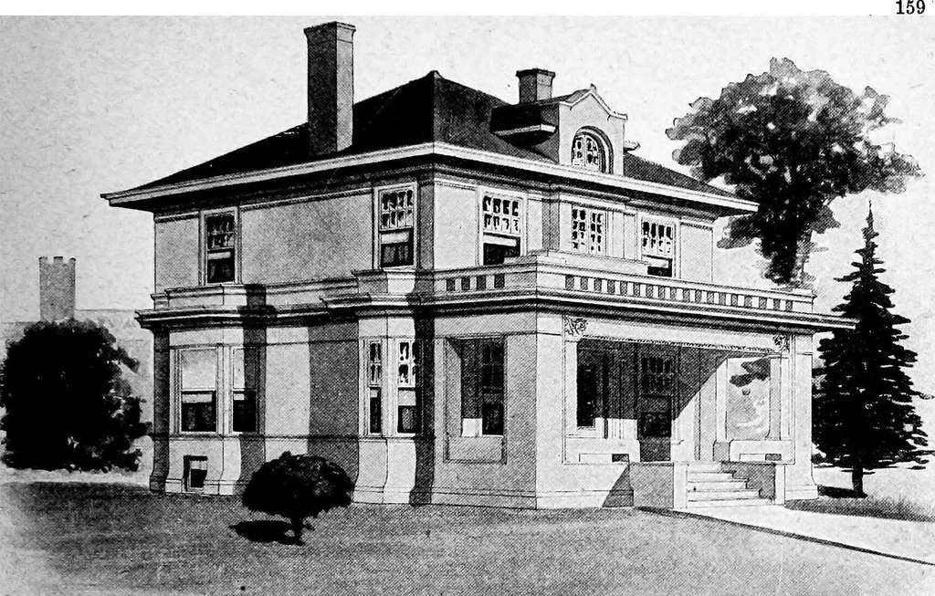 An illustration from Lumberman's house plan book : being a collection of one hundred absolutely new and attractive plans never before published, together with a selection of one hundred of our most popular houses published heretofore ... : 200 house plans, 1907, leaf 162
