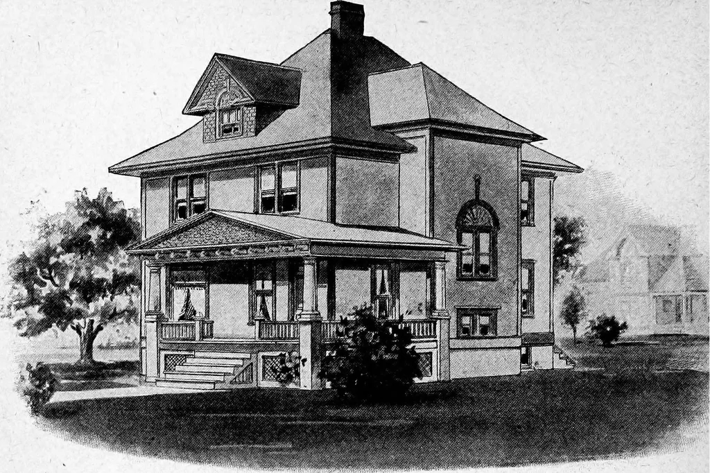 An illustration from Lumberman's house plan book : being a collection of one hundred absolutely new and attractive plans never before published, together with a selection of one hundred of our most popular houses published heretofore ... : 200 house plans, 1907, leaf 163