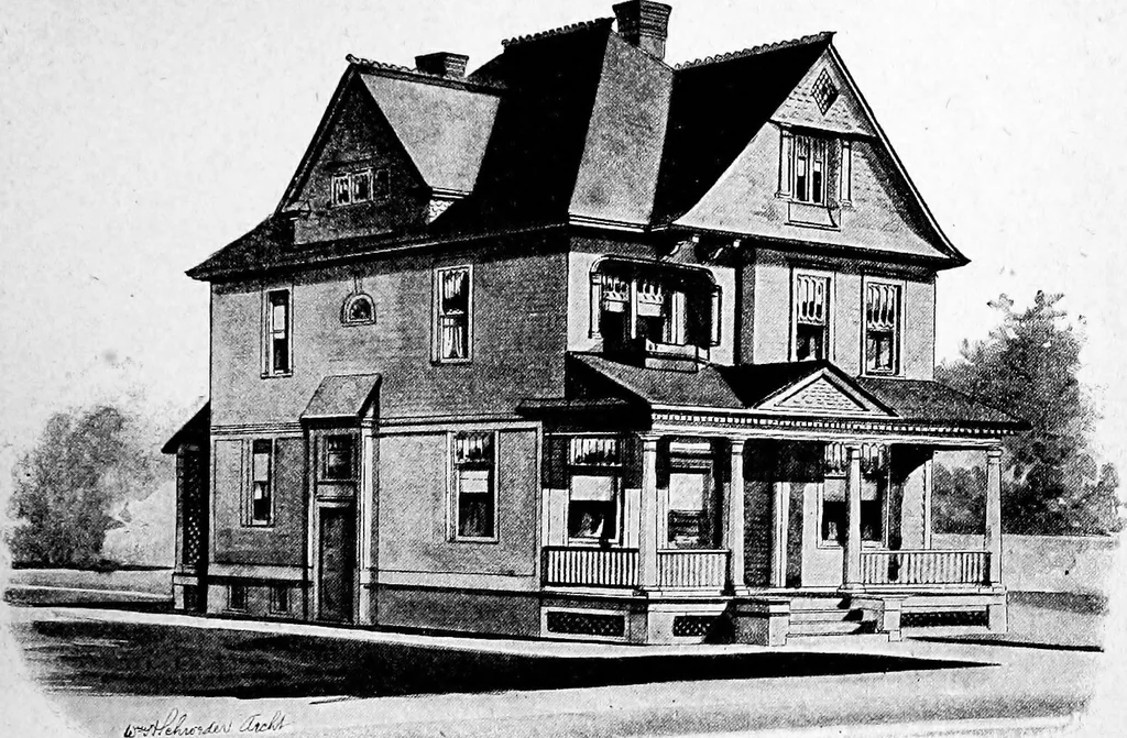 An illustration from Lumberman's house plan book : being a collection of one hundred absolutely new and attractive plans never before published, together with a selection of one hundred of our most popular houses published heretofore ... : 200 house plans, 1907, leaf 164