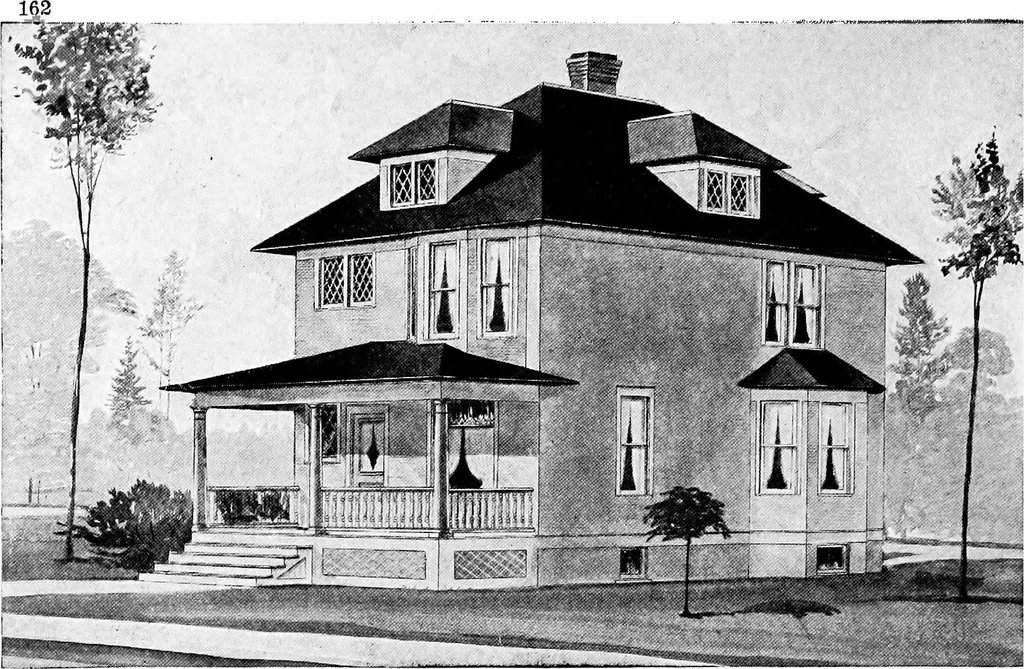 An illustration from Lumberman's house plan book : being a collection of one hundred absolutely new and attractive plans never before published, together with a selection of one hundred of our most popular houses published heretofore ... : 200 house plans, 1907, leaf 165