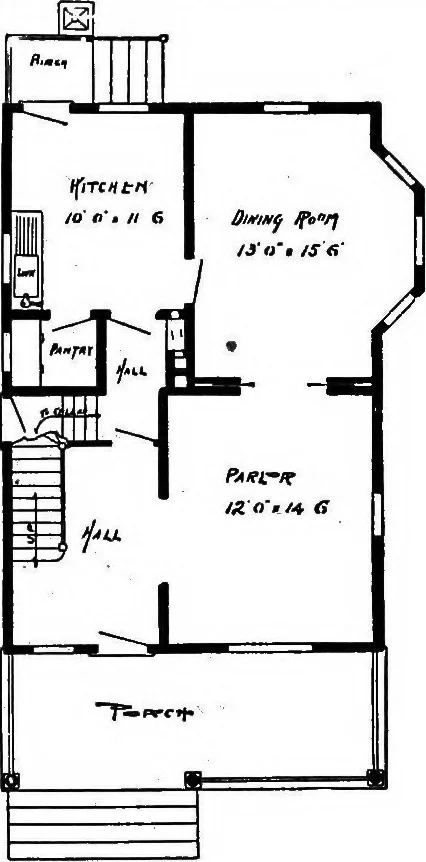An illustration from Lumberman's house plan book : being a collection of one hundred absolutely new and attractive plans never before published, together with a selection of one hundred of our most popular houses published heretofore ... : 200 house plans, 1907, leaf 165