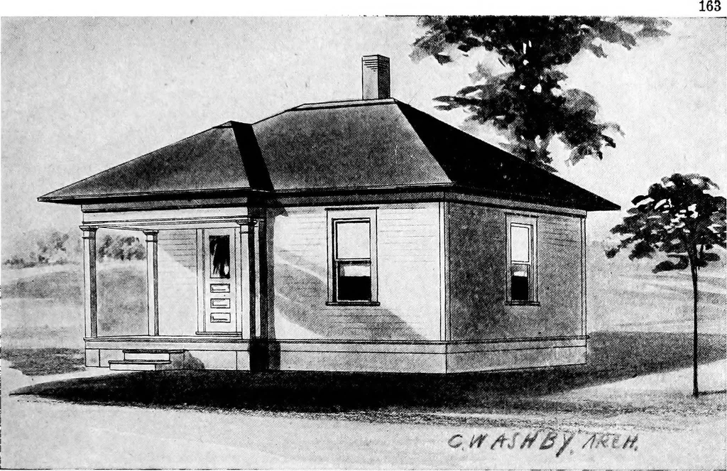 An illustration from Lumberman's house plan book : being a collection of one hundred absolutely new and attractive plans never before published, together with a selection of one hundred of our most popular houses published heretofore ... : 200 house plans, 1907, leaf 166
