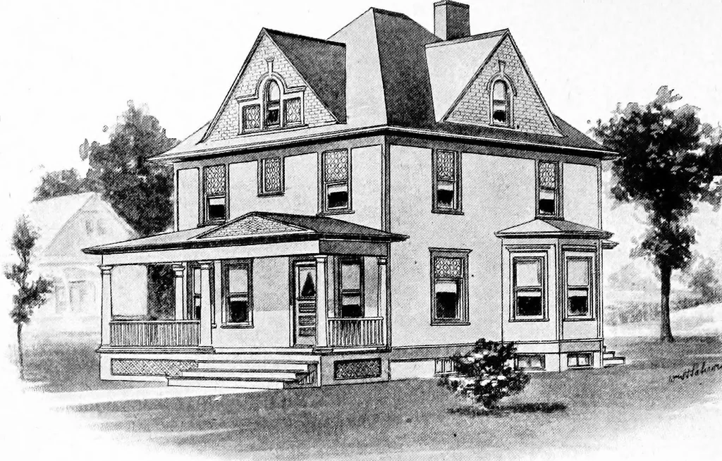 An illustration from Lumberman's house plan book : being a collection of one hundred absolutely new and attractive plans never before published, together with a selection of one hundred of our most popular houses published heretofore ... : 200 house plans, 1907, leaf 167