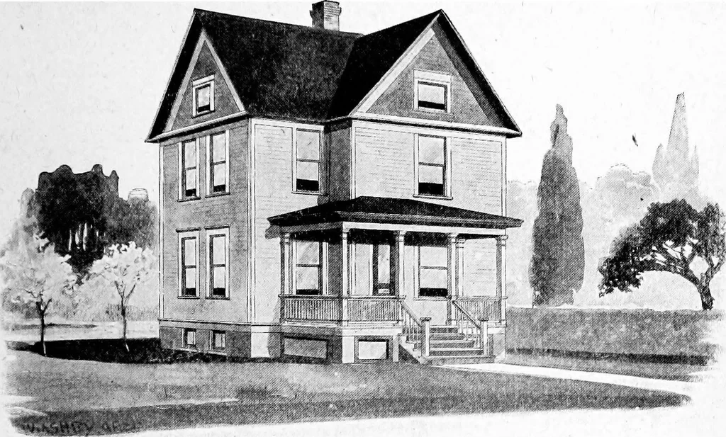 An illustration from Lumberman's house plan book : being a collection of one hundred absolutely new and attractive plans never before published, together with a selection of one hundred of our most popular houses published heretofore ... : 200 house plans, 1907, leaf 168
