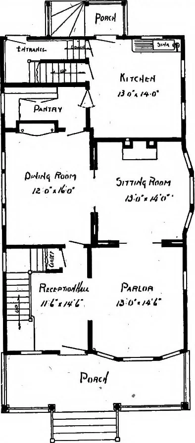 An illustration from Lumberman's house plan book : being a collection of one hundred absolutely new and attractive plans never before published, together with a selection of one hundred of our most popular houses published heretofore ... : 200 house plans, 1907, leaf 171