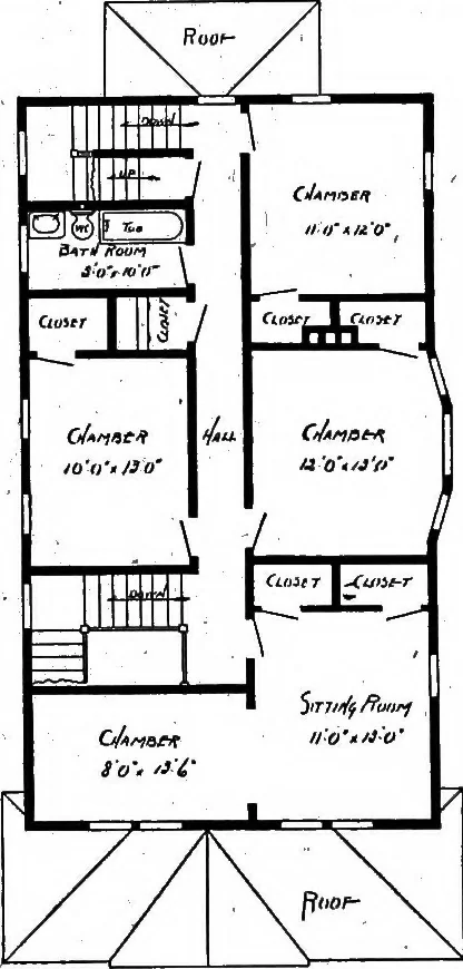 An illustration from Lumberman's house plan book : being a collection of one hundred absolutely new and attractive plans never before published, together with a selection of one hundred of our most popular houses published heretofore ... : 200 house plans, 1907, leaf 171