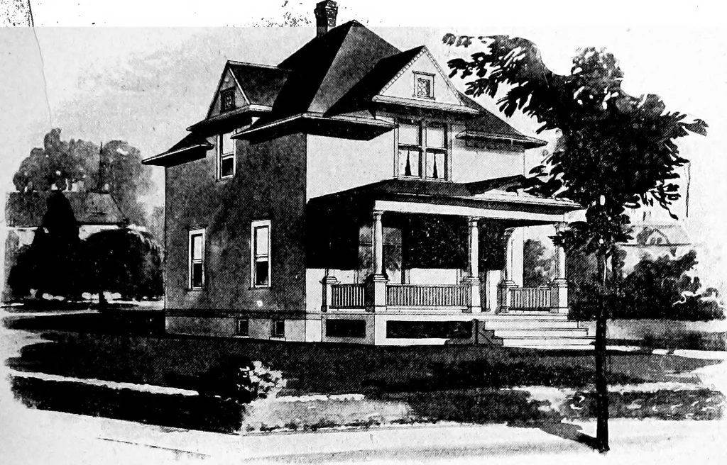 An illustration from Lumberman's house plan book : being a collection of one hundred absolutely new and attractive plans never before published, together with a selection of one hundred of our most popular houses published heretofore ... : 200 house plans, 1907, leaf 172