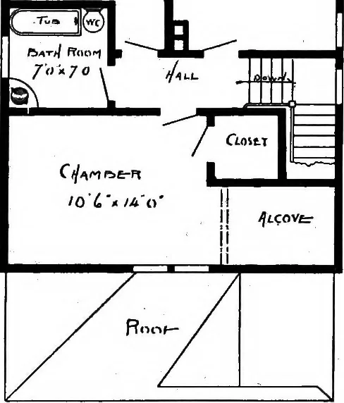 An illustration from Lumberman's house plan book : being a collection of one hundred absolutely new and attractive plans never before published, together with a selection of one hundred of our most popular houses published heretofore ... : 200 house plans, 1907, leaf 172