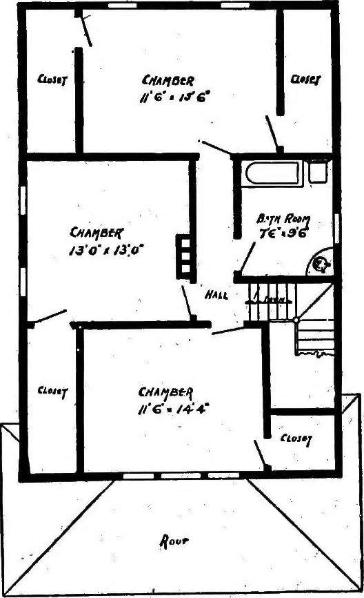 An illustration from Lumberman's house plan book : being a collection of one hundred absolutely new and attractive plans never before published, together with a selection of one hundred of our most popular houses published heretofore ... : 200 house plans, 1907, leaf 173