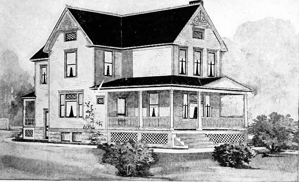 An illustration from Lumberman's house plan book : being a collection of one hundred absolutely new and attractive plans never before published, together with a selection of one hundred of our most popular houses published heretofore ... : 200 house plans, 1907, leaf 174