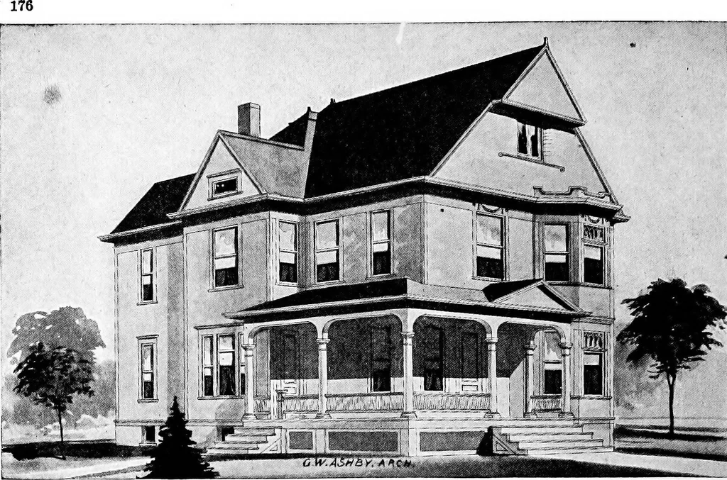 An illustration from Lumberman's house plan book : being a collection of one hundred absolutely new and attractive plans never before published, together with a selection of one hundred of our most popular houses published heretofore ... : 200 house plans, 1907, leaf 179