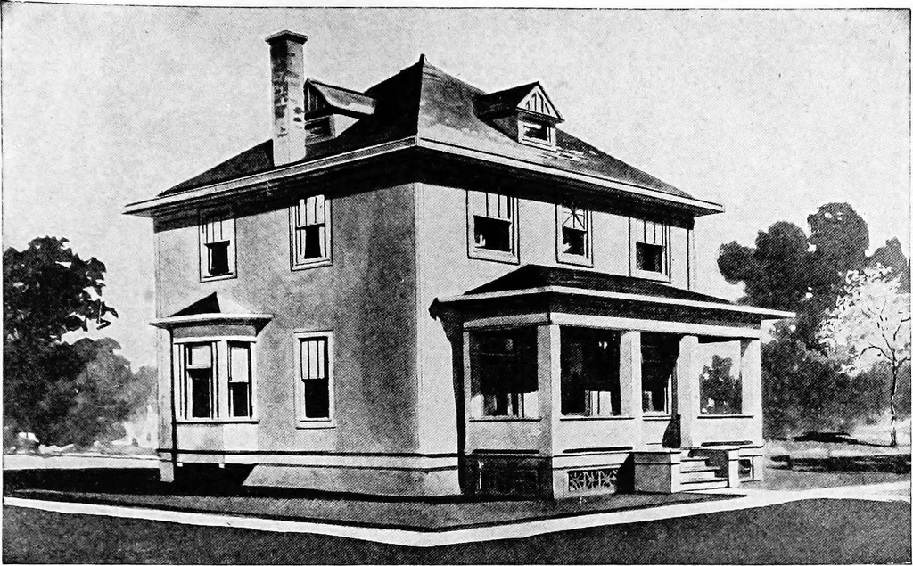 An illustration from Lumberman's house plan book : being a collection of one hundred absolutely new and attractive plans never before published, together with a selection of one hundred of our most popular houses published heretofore ... : 200 house plans, 1907, leaf 18