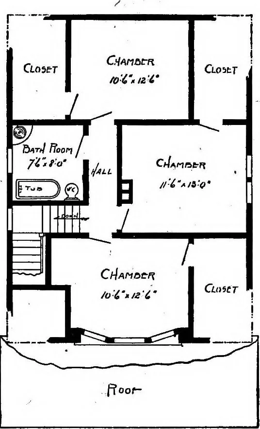 An illustration from Lumberman's house plan book : being a collection of one hundred absolutely new and attractive plans never before published, together with a selection of one hundred of our most popular houses published heretofore ... : 200 house plans, 1907, leaf 180