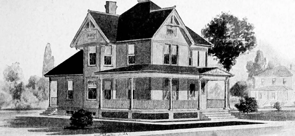 An illustration from Lumberman's house plan book : being a collection of one hundred absolutely new and attractive plans never before published, together with a selection of one hundred of our most popular houses published heretofore ... : 200 house plans, 1907, leaf 184
