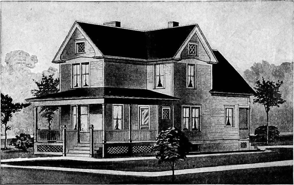 An illustration from Lumberman's house plan book : being a collection of one hundred absolutely new and attractive plans never before published, together with a selection of one hundred of our most popular houses published heretofore ... : 200 house plans, 1907, leaf 185