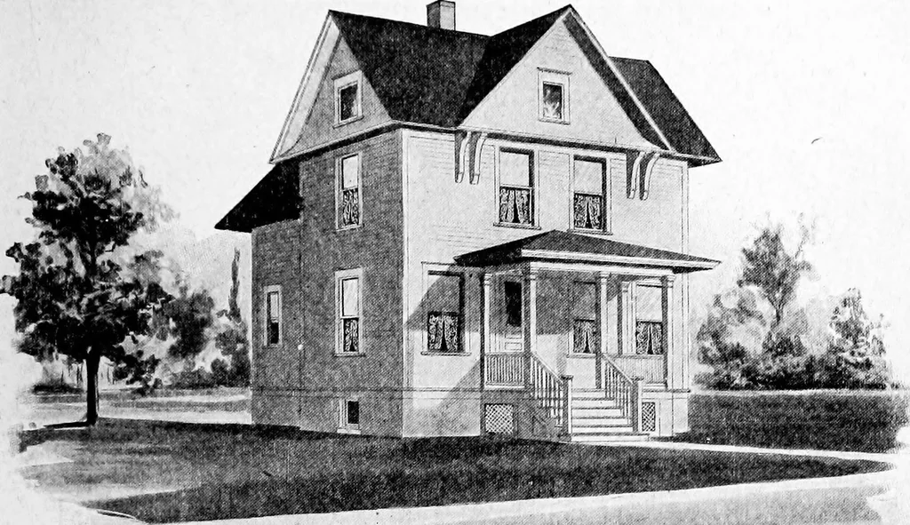 An illustration from Lumberman's house plan book : being a collection of one hundred absolutely new and attractive plans never before published, together with a selection of one hundred of our most popular houses published heretofore ... : 200 house plans, 1907, leaf 188