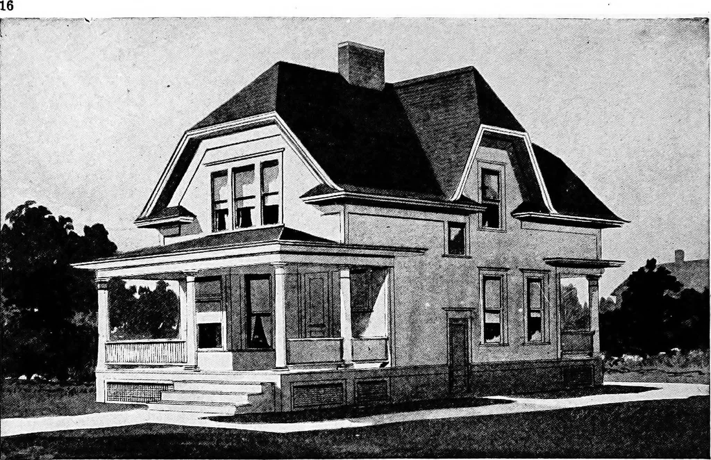An illustration from Lumberman's house plan book : being a collection of one hundred absolutely new and attractive plans never before published, together with a selection of one hundred of our most popular houses published heretofore ... : 200 house plans, 1907, leaf 19
