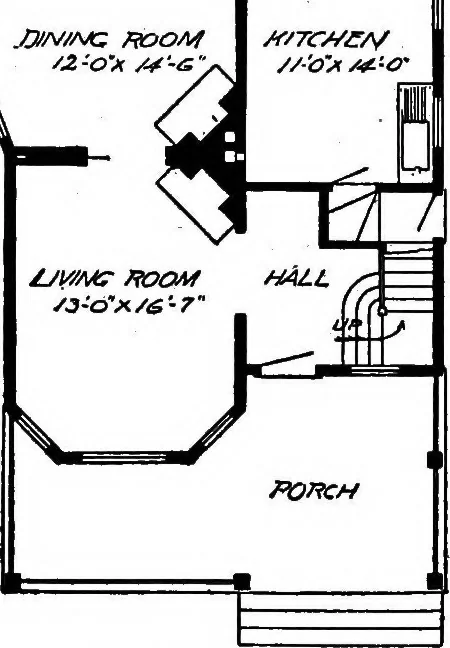 An illustration from Lumberman's house plan book : being a collection of one hundred absolutely new and attractive plans never before published, together with a selection of one hundred of our most popular houses published heretofore ... : 200 house plans, 1907, leaf 19