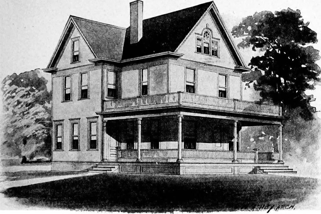 An illustration from Lumberman's house plan book : being a collection of one hundred absolutely new and attractive plans never before published, together with a selection of one hundred of our most popular houses published heretofore ... : 200 house plans, 1907, leaf 190