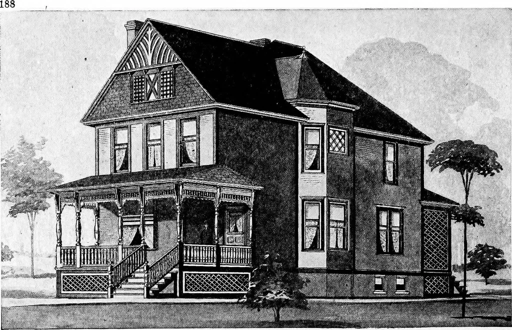 An illustration from Lumberman's house plan book : being a collection of one hundred absolutely new and attractive plans never before published, together with a selection of one hundred of our most popular houses published heretofore ... : 200 house plans, 1907, leaf 191