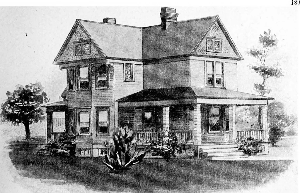 An illustration from Lumberman's house plan book : being a collection of one hundred absolutely new and attractive plans never before published, together with a selection of one hundred of our most popular houses published heretofore ... : 200 house plans, 1907, leaf 192