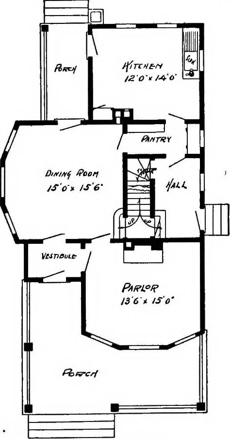 An illustration from Lumberman's house plan book : being a collection of one hundred absolutely new and attractive plans never before published, together with a selection of one hundred of our most popular houses published heretofore ... : 200 house plans, 1907, leaf 192