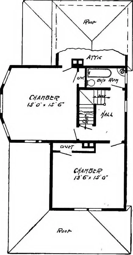 An illustration from Lumberman's house plan book : being a collection of one hundred absolutely new and attractive plans never before published, together with a selection of one hundred of our most popular houses published heretofore ... : 200 house plans, 1907, leaf 192