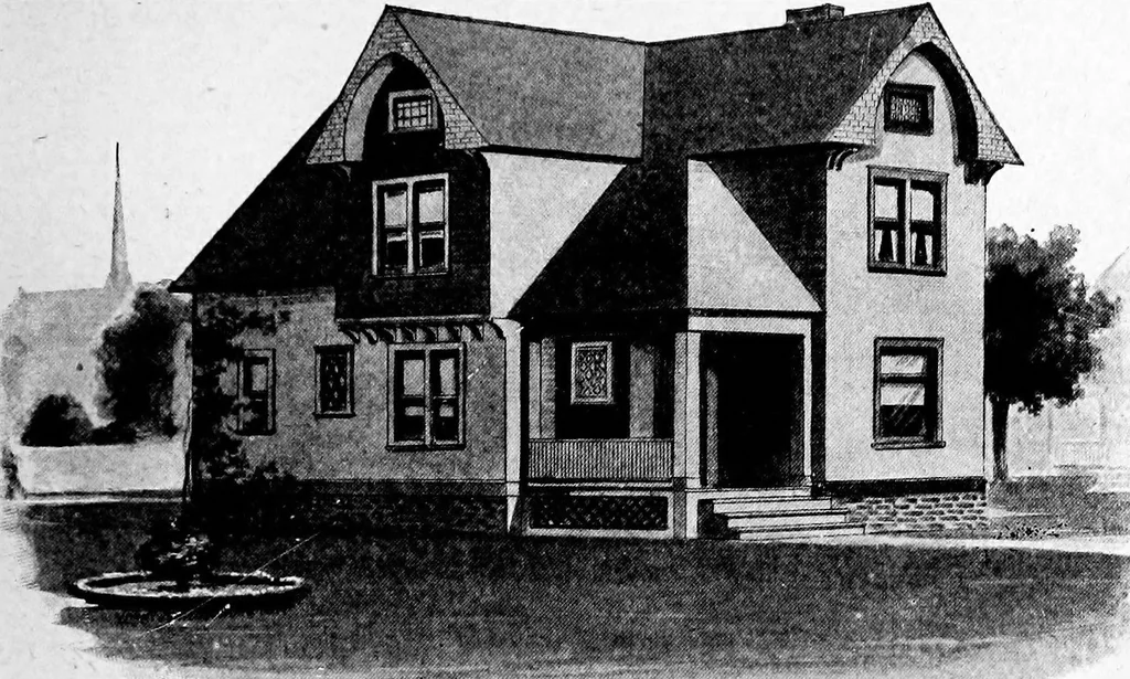 An illustration from Lumberman's house plan book : being a collection of one hundred absolutely new and attractive plans never before published, together with a selection of one hundred of our most popular houses published heretofore ... : 200 house plans, 1907, leaf 194