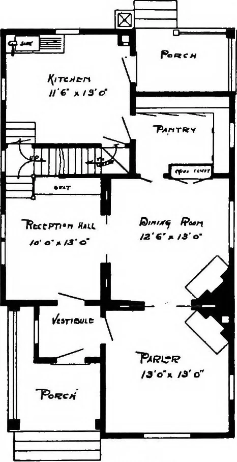 An illustration from Lumberman's house plan book : being a collection of one hundred absolutely new and attractive plans never before published, together with a selection of one hundred of our most popular houses published heretofore ... : 200 house plans, 1907, leaf 194