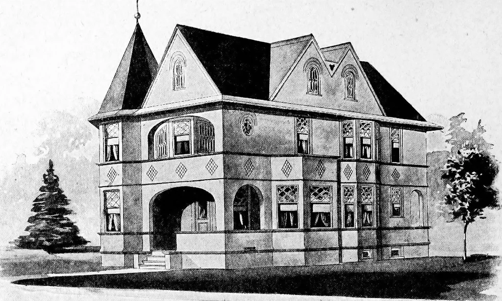 An illustration from Lumberman's house plan book : being a collection of one hundred absolutely new and attractive plans never before published, together with a selection of one hundred of our most popular houses published heretofore ... : 200 house plans, 1907, leaf 195