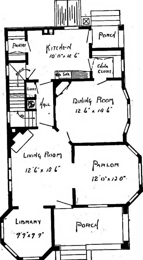 An illustration from Lumberman's house plan book : being a collection of one hundred absolutely new and attractive plans never before published, together with a selection of one hundred of our most popular houses published heretofore ... : 200 house plans, 1907, leaf 195