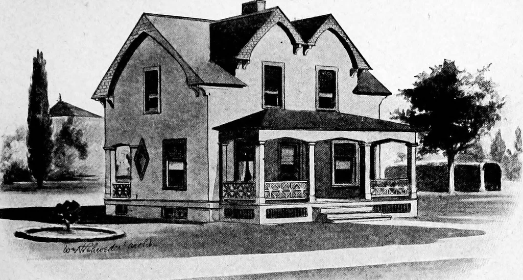 An illustration from Lumberman's house plan book : being a collection of one hundred absolutely new and attractive plans never before published, together with a selection of one hundred of our most popular houses published heretofore ... : 200 house plans, 1907, leaf 196