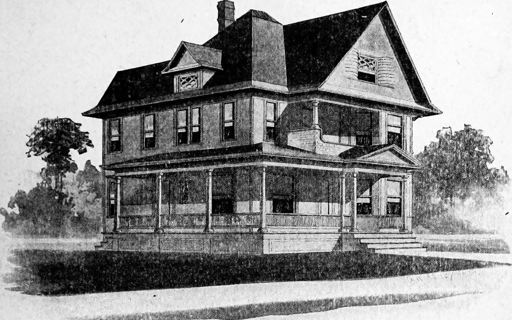 An illustration from Lumberman's house plan book : being a collection of one hundred absolutely new and attractive plans never before published, together with a selection of one hundred of our most popular houses published heretofore ... : 200 house plans, 1907, leaf 198