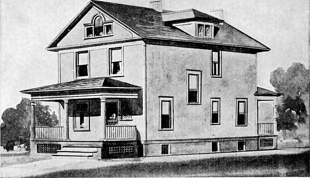 An illustration from Lumberman's house plan book : being a collection of one hundred absolutely new and attractive plans never before published, together with a selection of one hundred of our most popular houses published heretofore ... : 200 house plans, 1907, leaf 199