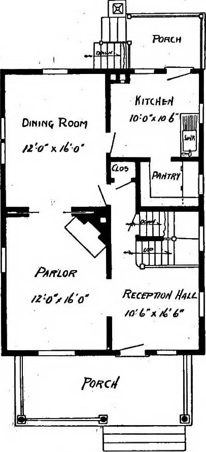 An illustration from Lumberman's house plan book : being a collection of one hundred absolutely new and attractive plans never before published, together with a selection of one hundred of our most popular houses published heretofore ... : 200 house plans, 1907, leaf 199