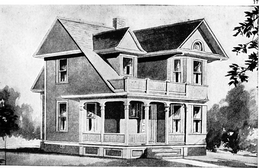 An illustration from Lumberman's house plan book : being a collection of one hundred absolutely new and attractive plans never before published, together with a selection of one hundred of our most popular houses published heretofore ... : 200 house plans, 1907, leaf 20