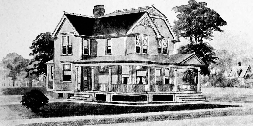 An illustration from Lumberman's house plan book : being a collection of one hundred absolutely new and attractive plans never before published, together with a selection of one hundred of our most popular houses published heretofore ... : 200 house plans, 1907, leaf 200