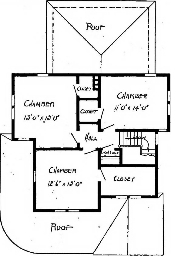 An illustration from Lumberman's house plan book : being a collection of one hundred absolutely new and attractive plans never before published, together with a selection of one hundred of our most popular houses published heretofore ... : 200 house plans, 1907, leaf 200