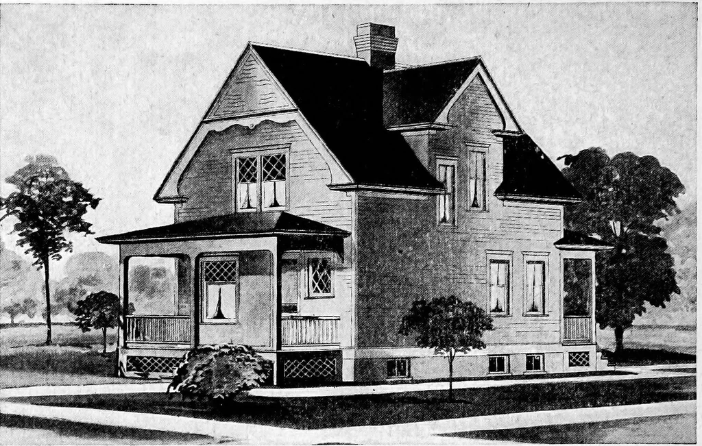 An illustration from Lumberman's house plan book : being a collection of one hundred absolutely new and attractive plans never before published, together with a selection of one hundred of our most popular houses published heretofore ... : 200 house plans, 1907, leaf 201