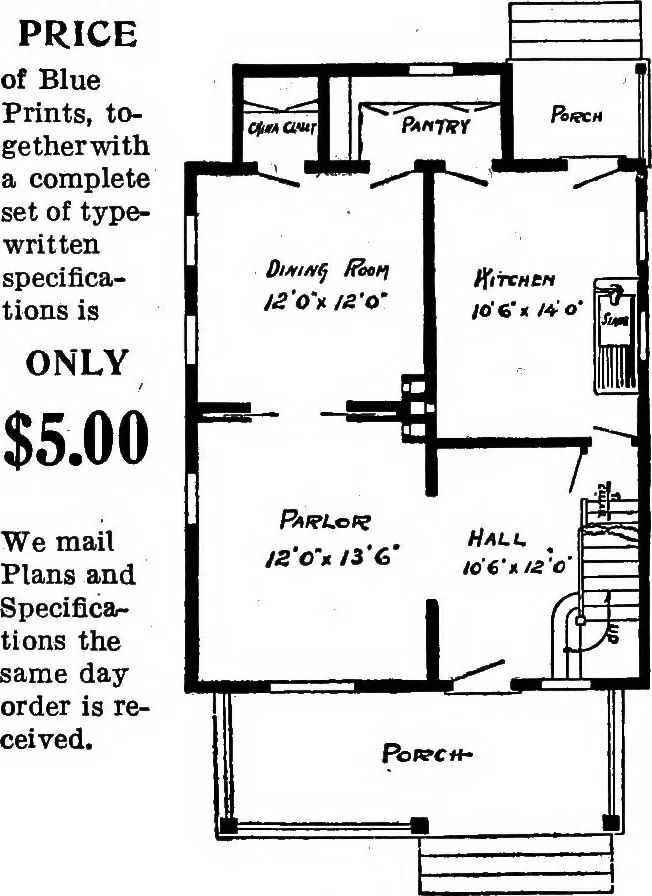 An illustration from Lumberman's house plan book : being a collection of one hundred absolutely new and attractive plans never before published, together with a selection of one hundred of our most popular houses published heretofore ... : 200 house plans, 1907, leaf 201